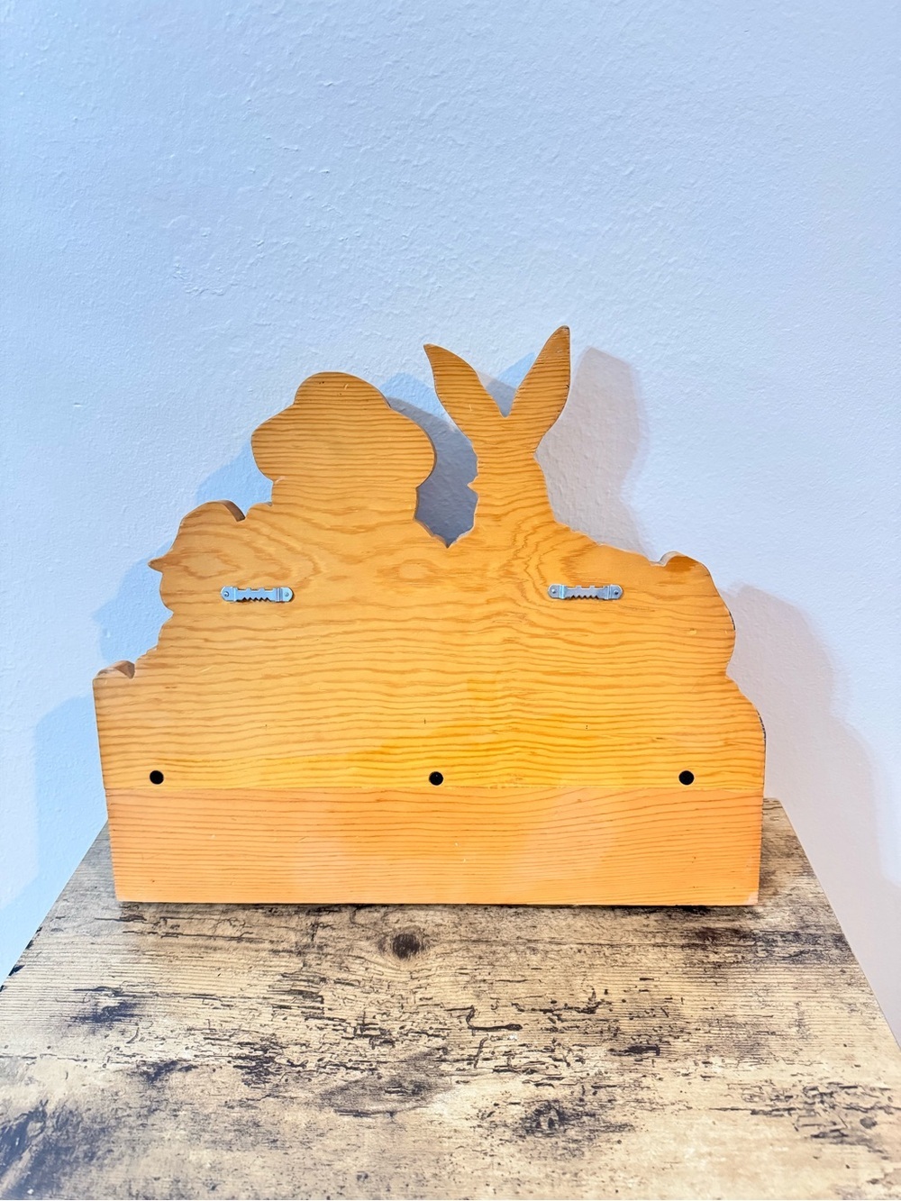 Hand-Painted Bunnies | Wooden Wall Shelf With 4 Peg Coat Rack - Picture 5 of 5